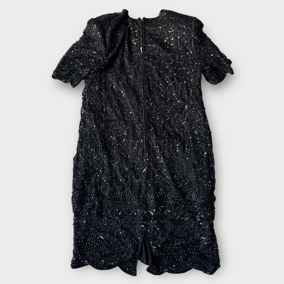 Vintage 80s Brilliante by J.A. Silk Beaded Shift Dress Black – Size 6 - Picture 10 of 14